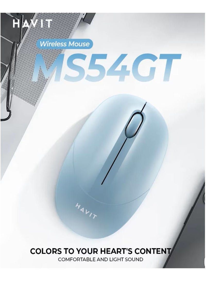 هافيت فأرة لاسلكية 2.4GHz صامتة – دقة 1600 DPI، وزن خفيف 47 جم، تصميم مريح، توصيل USB مباشر Plug & Play، عمر بطارية طويل، نقر صامت، موفرة للطاقة، تحكم سلس ودقيق، متينة 3 ملايين نقرة، متوافقة مع اللابتوب/الكمبيوتر/ويندوز/ماك/كروم بوك/لينكس – أزرق - Image 1